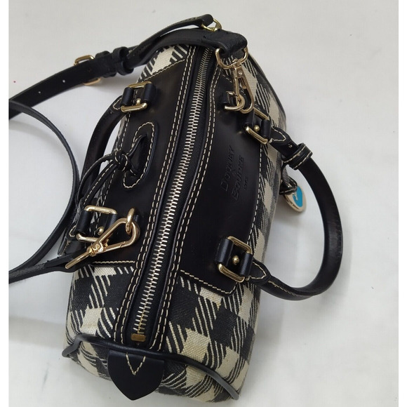 Dooney & Bourke Black White Checker Canvas Leather Trim Top Handle Satchel Bag - Picture 9 of 16